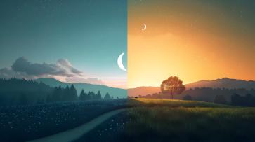 3d-flat-icon-morning-night-countryside-timelapse-dreamy-rural-life-concept-with-ample-space